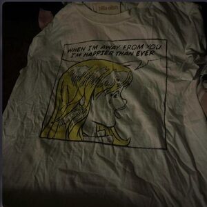 Billie Eilish White Graphic Tee with Yellow Cartoon Print